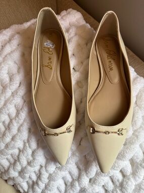 Sam Edelman Cream Pointed Toe Loafers with Gold Bit
